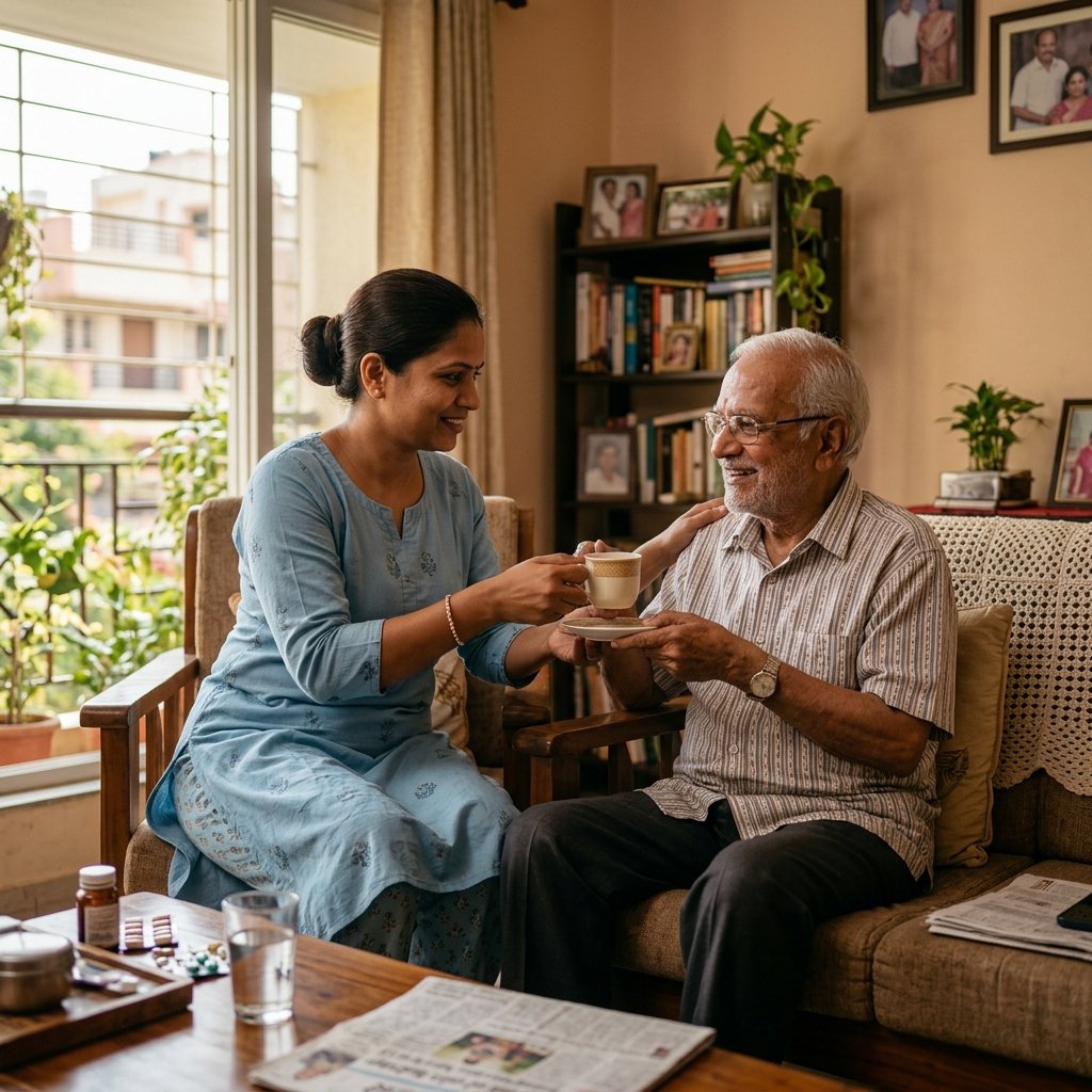 Caregiver helping an elderly person at home