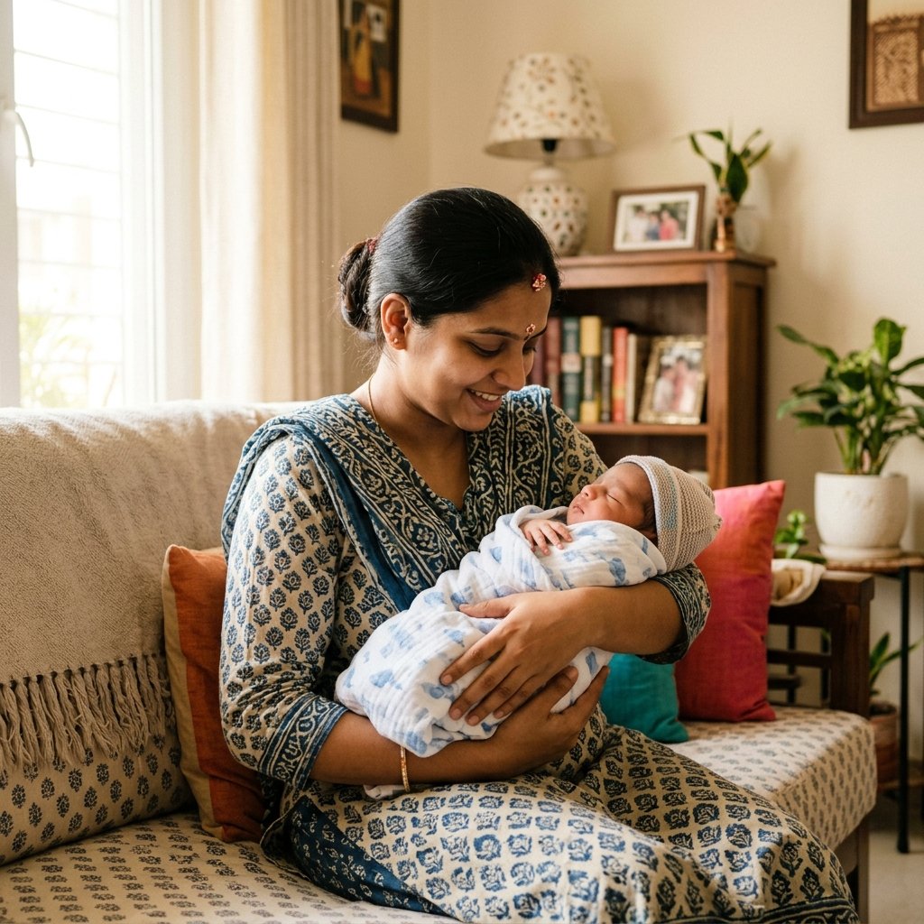 Nani or Japa Maid taking care of a newborn baby